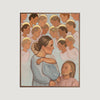 Original oil figurative painting of mother holding child surrounded by women with halos, warm tones, 30x40 inches, by Texas artist Michelle McGuire